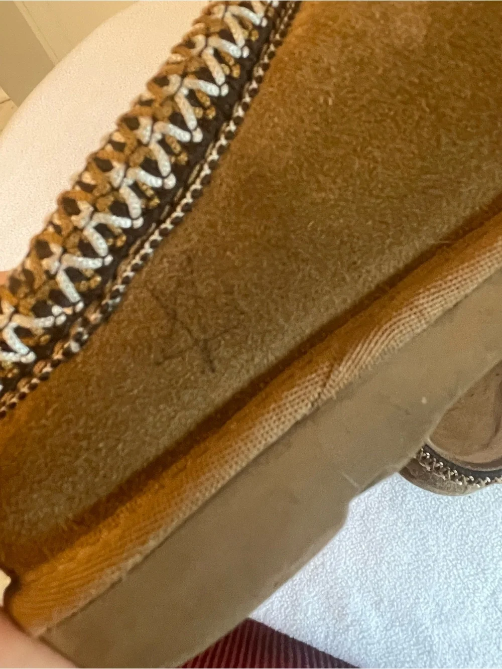 UGG Kids Chestnut Suede Slip-On Slippers with Braided Trim